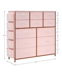 homfan 12-Drawer Dresser, Fabric Dresser for Bedroom with Side Pockets and Hooks, Tall Storage Tower with Adjustable Feet for Living Room, Hallway