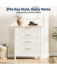 homfan Fluted Drawers Dresser, 30 Inch Wood Chest of Drawers with 4 Drawers for Bedroom, Living Room