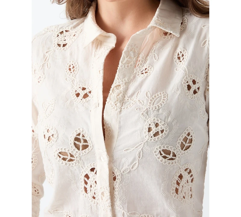 Guess Women's Lenora Cropped Long-Sleeve Button-Up Shirt