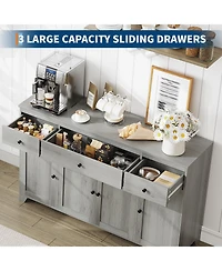 homfan 55 Inch Large Sideboard Buffet Cabinet with 3 Drawers and Doors, Farmhouse Storage Console Table Coffee Bar with Adjustable Shelf