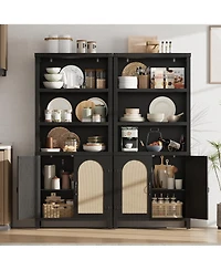 homfan 2 Sets Farmhouse Bookshelves with Door, 70 Inch High with Three Levels of Open Storage, Floor Standing Display Shelves for Home, Office