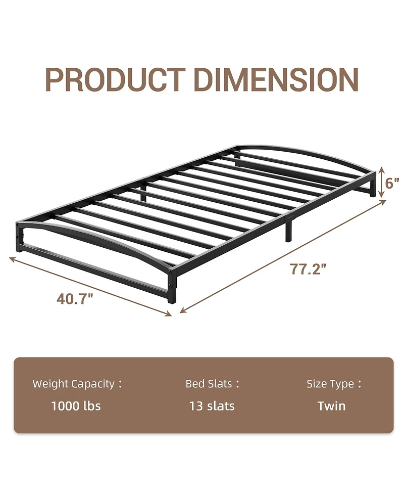 homfan Heavy Duty Metal Platform Bed Frame, 6 Inch Low Profile, Floor Bed, Strong Steel Slats, Under Bed Storage, Easy Assembly, No Box Spring Needed
