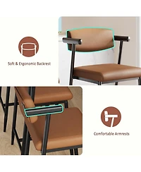 homfan Set of 2 Bar Stools with Arms and Footrest, 26" Metal Counter Height Barstools, Wider Seat and Back for Kitchen Island