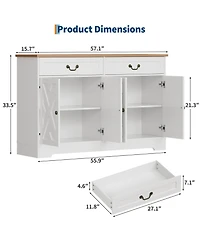 homfan Farmhouse Sideboard Buffet with 2 Doors and Drawer, Adjustable Shelf and 150LB Load Capacity for Dining Room and Entryway