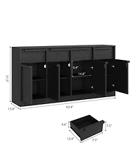 homfan Sideboard Buffet Cabinet with 4 Drawers, 62.4 Inch Large Coffee Storage, Modern Storage Table