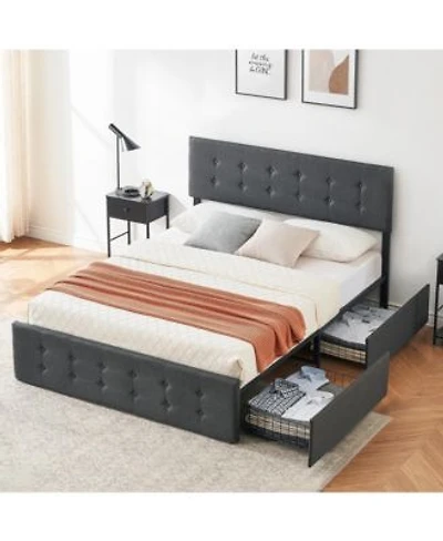 Homfan Bed Frame With 4 Storage Upholstered Platform With Adjustable Headboard Button Tufted Design Wooden Slats Support No Box Spring Needed