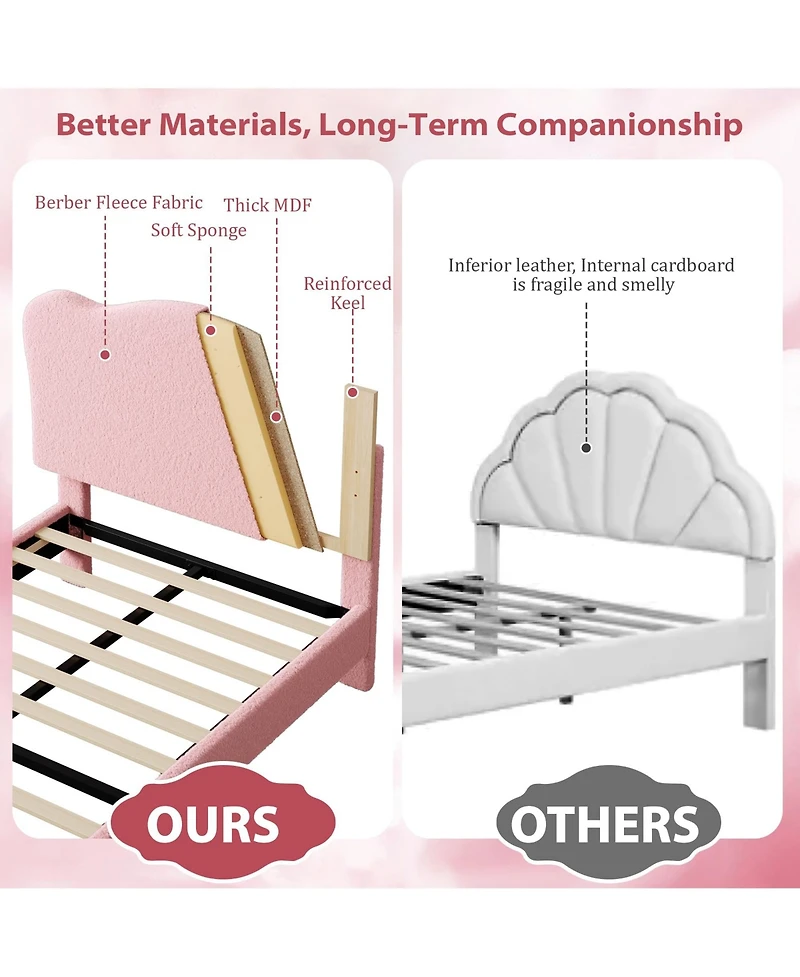 homfan Bed Frame, Boucle Upholstered Platform Bed Frame with Adjustable Headboard, Soft Rounded Corners, No Box Spring Required, Easy Assembly