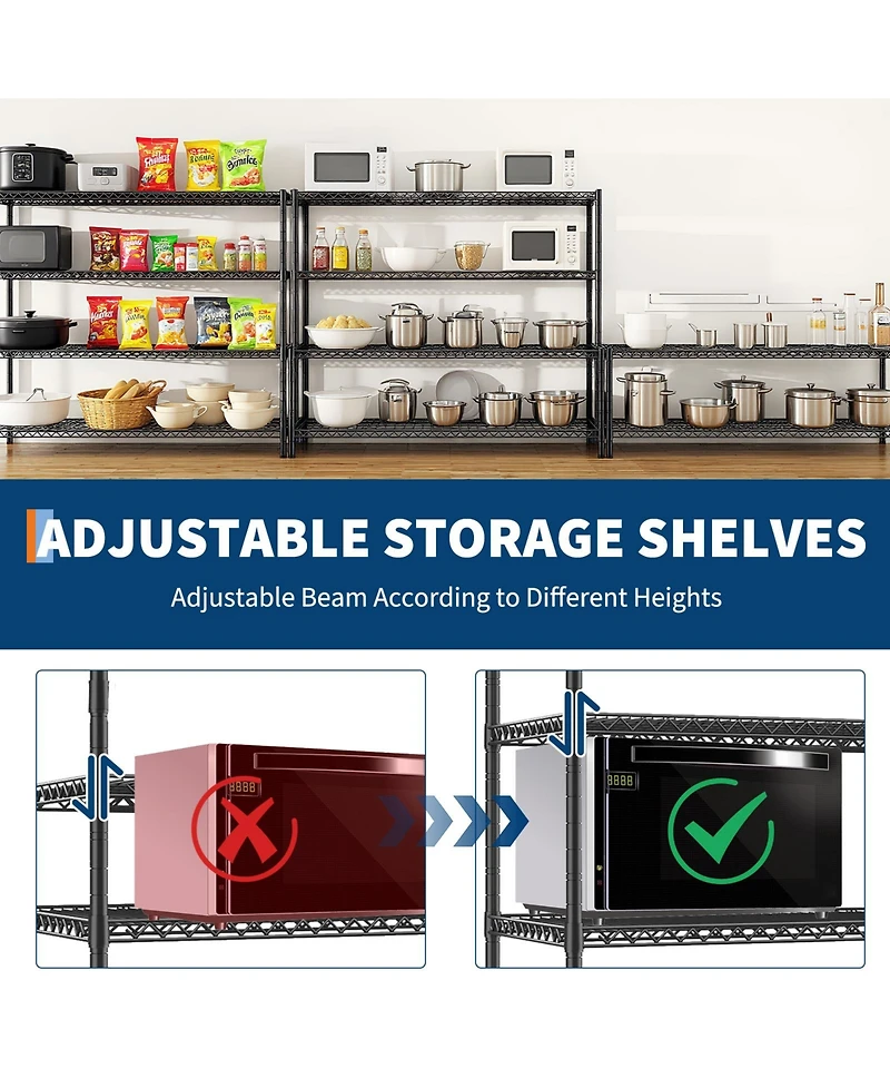 homfan 4 Tier Storage Shelf with Wheels, 75 Inch Heavy Duty Metal Shelving Unit with Adjustable Shelves for Pantry or Kitchen