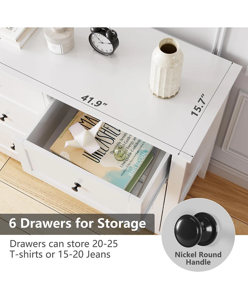 homfan 2 Set of 6 Drawer Dresser for Bedroom, Modern Double Chest of Drawers with Deep Storage, Wide Storage Organizer Unit for Closet, Living Room