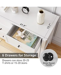 homfan 2 Set of 6 Drawer Dresser for Bedroom, Modern Double Chest of Drawers with Deep Storage, Wide Storage Organizer Unit for Closet, Living Room