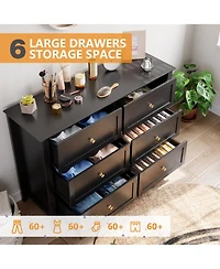 homfan 2 Set of 6 Drawer Dresser for Bedroom, Modern Double Chest of Drawers with Deep Storage, Wide Storage Organizer Unit for Closet, Living Room