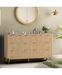 homfan Modern Fluted 7 Drawer Dresser, Wooden Chest with Golden Handles, Iron Base, Storage and Tv Stand for Bedroom, Living Room, Entryway