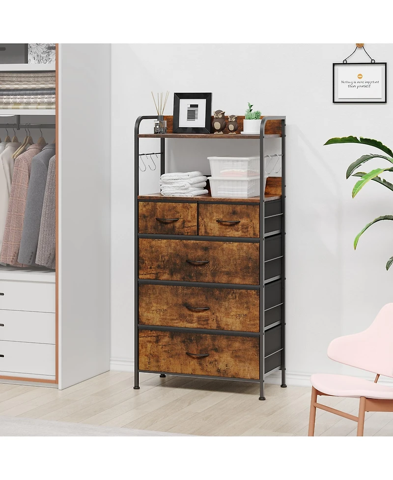 homfan Narrow 5 Drawer Dresser, 47 Inch Fabric Storage Chest with Metal Frame and Shelves for Bedroom or Entryway
