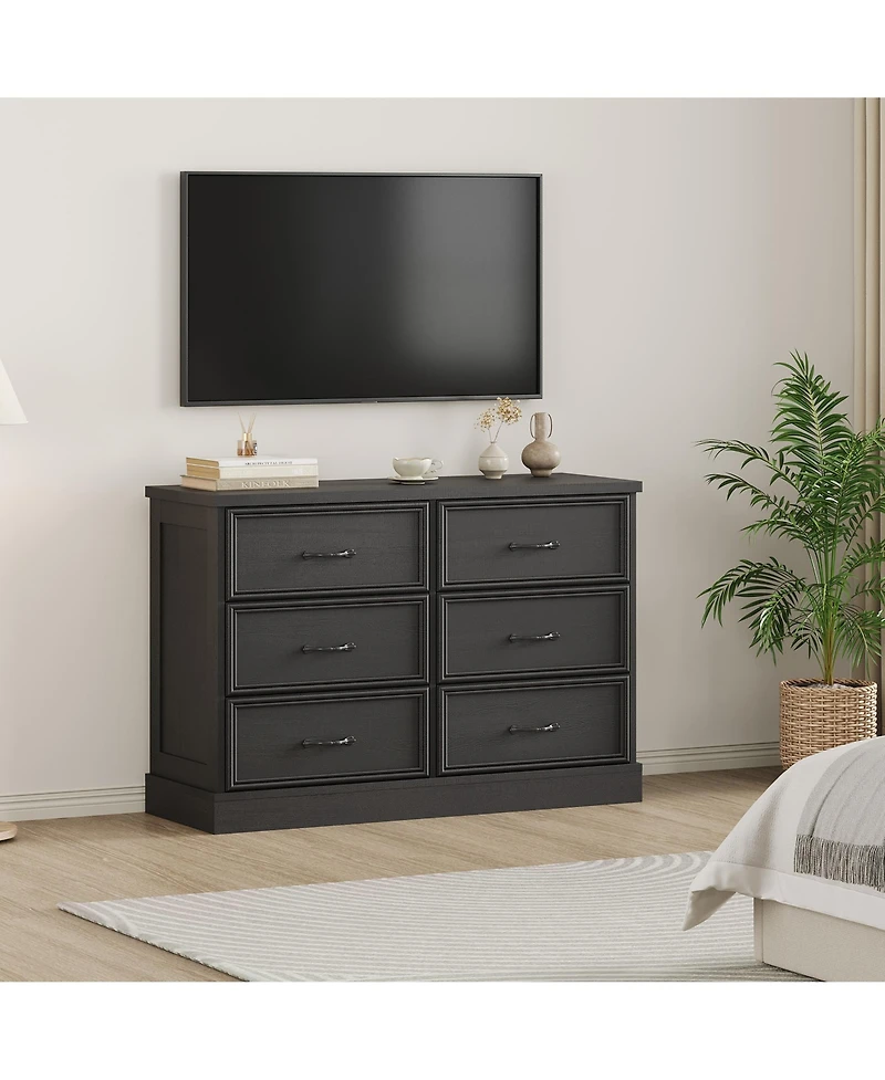 homfan 6 Drawer Dresser, 47 Inch Wood Chest of Drawers with Metal Handles for Bedroom Living Room Entryway
