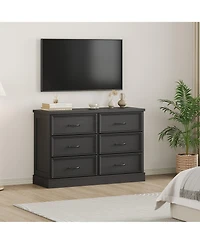 homfan 6 Drawer Dresser, 47 Inch Wood Chest of Drawers with Metal Handles for Bedroom Living Room Entryway