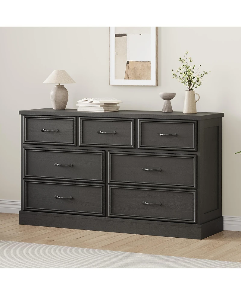 homfan 7 Drawer Dresser, 55 Inch Wood Chest of Drawers with Metal Handle for Bedroom Living Room Entryway
