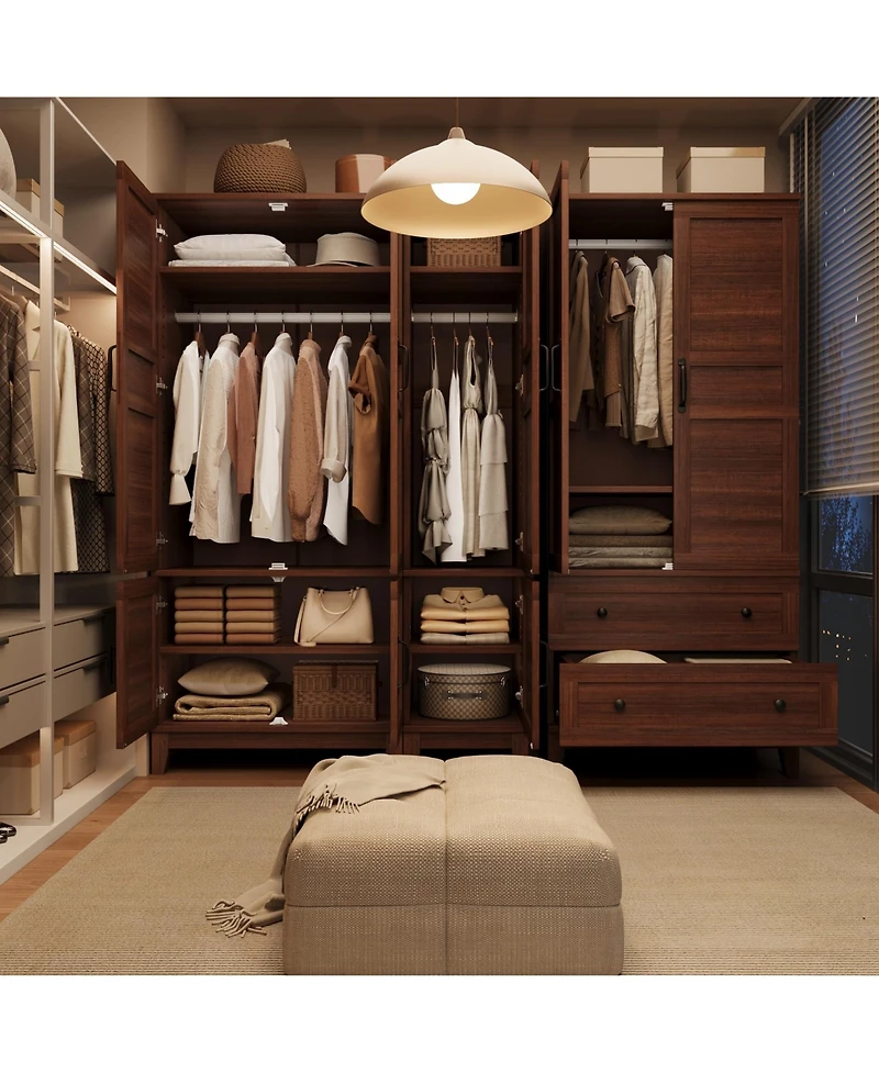 homfan Armoire with 2 Drawers,72" Wooden Cabinet Hanging Rod, Tall Clothing Unit Doors and 18 Adjustable Shelves for Bedroom