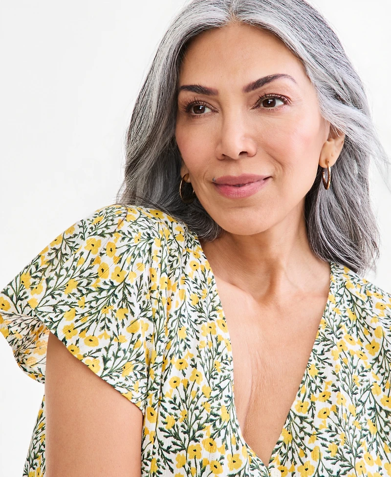 Style & Co Women's Flutter Blouse Floral-Print Short Sleeves, Macy's Exclusive