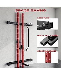 homfan 89" Wall-Mounted Folding Squat Rack with Spotter Arms, Home Gym Power Rack for Bench Press Pull Ups Exercise
