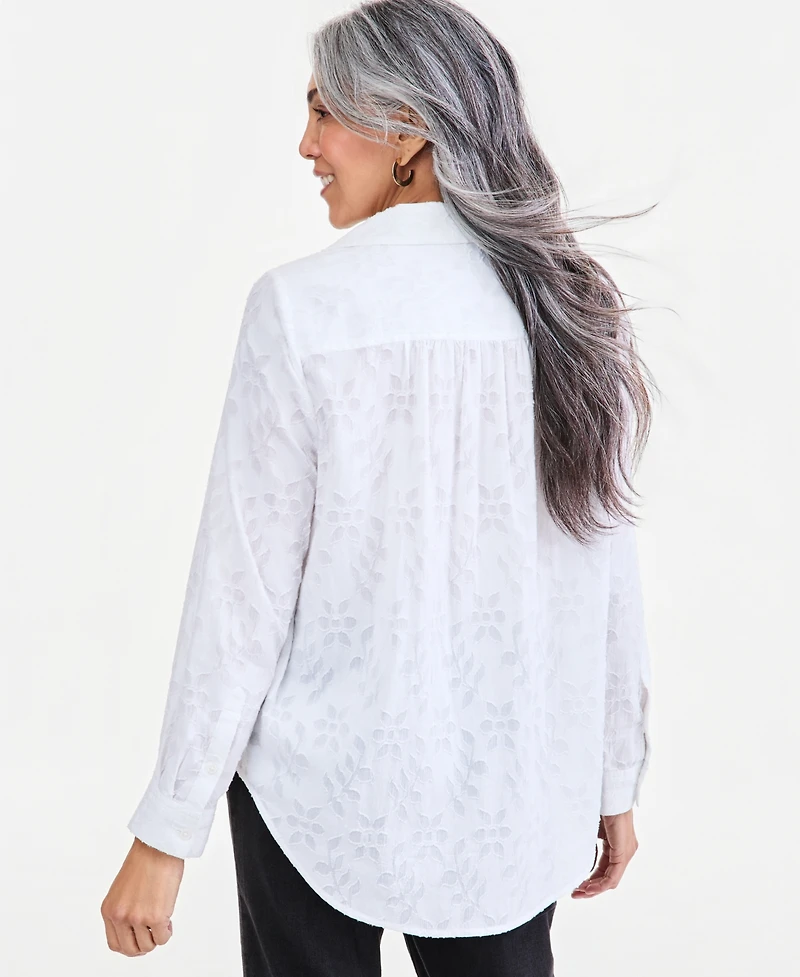 Style & Co Women's Floral-Print Point Collar Long-Sleeve Blouse, Macy's Exclusive