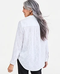 Style & Co Women's Floral-Print Point Collar Long-Sleeve Blouse, Macy's Exclusive