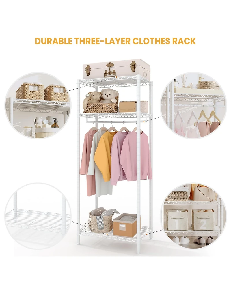 homfan Tall Clothes Rack With Adjustable Storage Shelves, Metal Clothing Rack for Hanging Clothes, for Bedroom, Laundry, Living Room