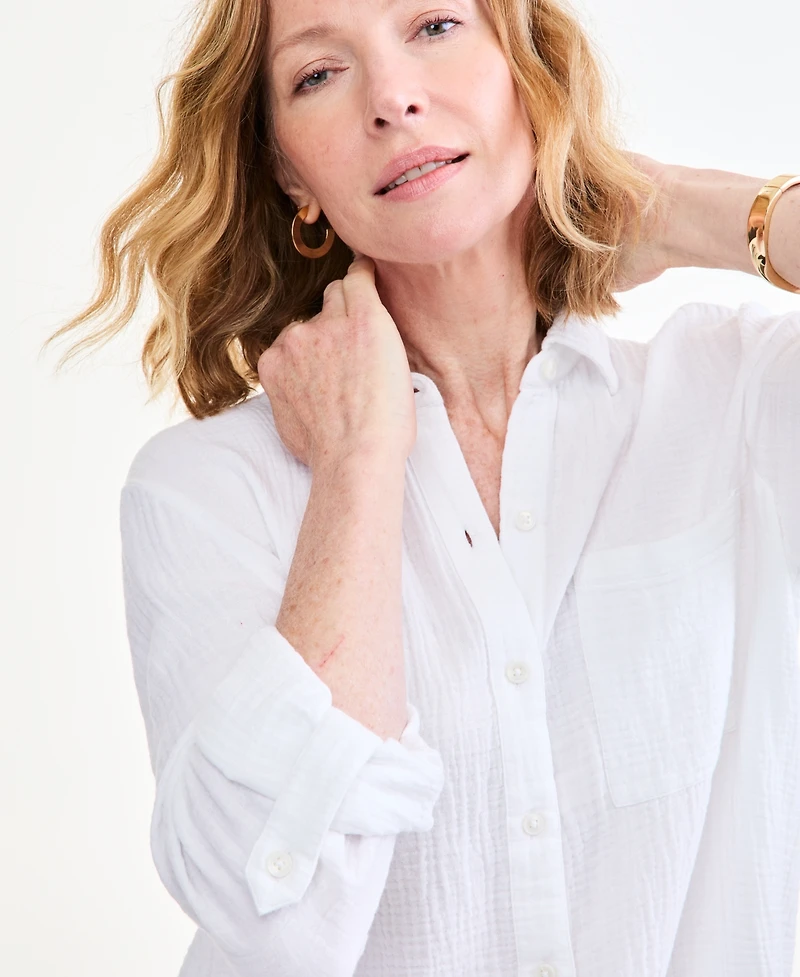 Style & Co Women's Cotton Gauze Roll-Tab Shirt, Macy's Exclusive