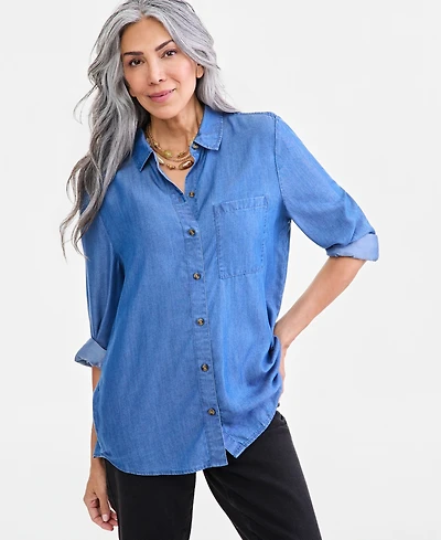 Style & Co Petite Collared Neck Shirt, Macy's Exclusive