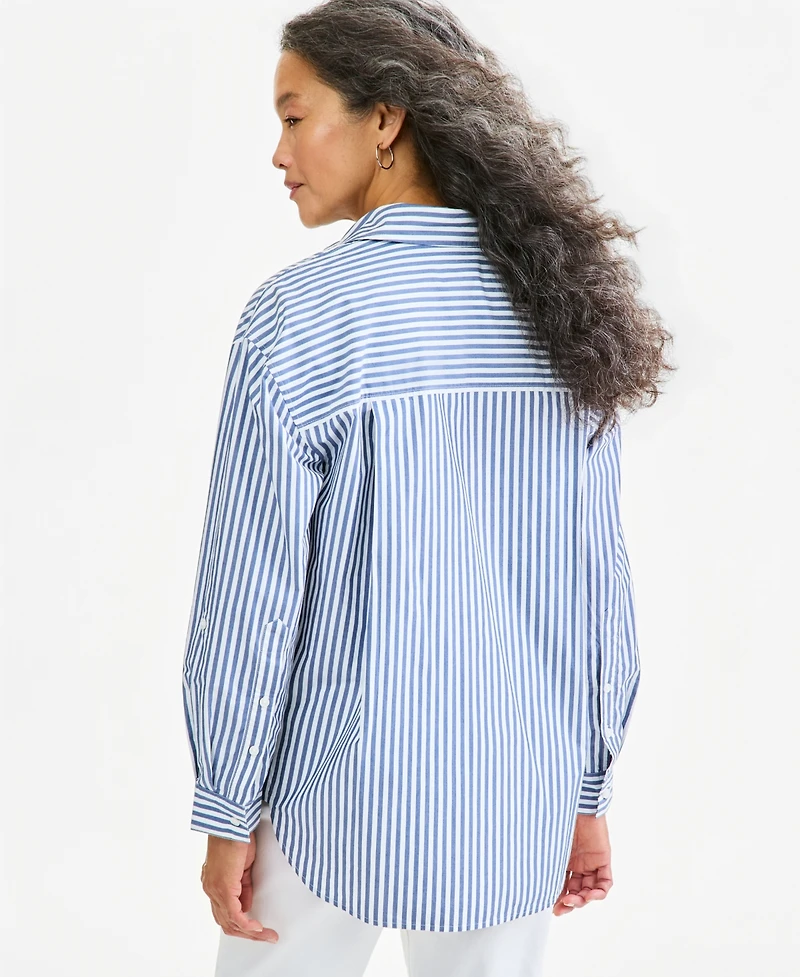 Style & Co Women's Striped Roll-Tab Long-Sleeve Blouse, Macy's Exclusive