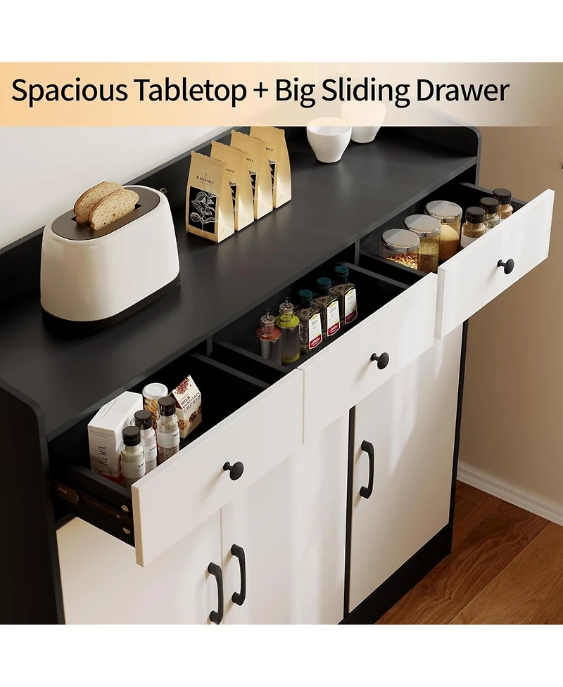 homfan Modern Wooden Sideboard Cupboard with 3 Drawers and Adjustable Shelves, Multi-Purpose Console for Kitchen, Dining and Living Room