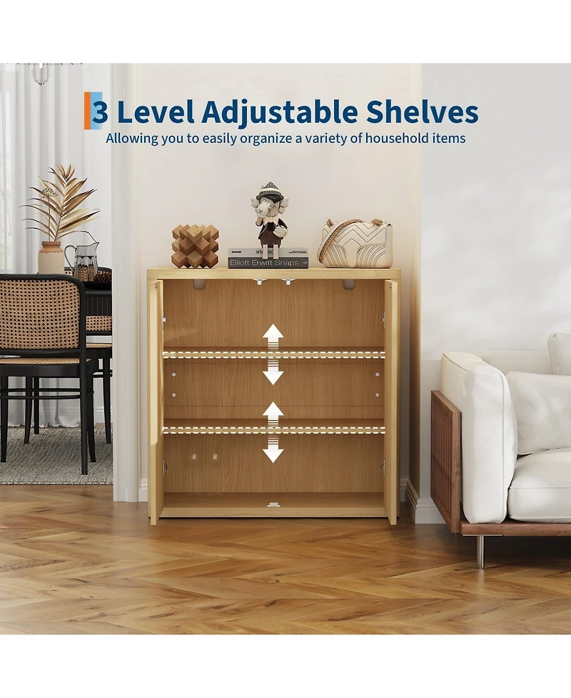 homfan Wide Modern Buffet Cabinet with Storage, Accent Sideboard with 3 Fluted Doors and Adjustable Shelves, Idea for Dining, Living Room