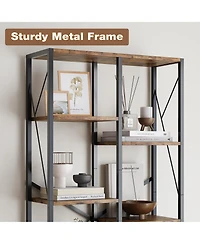Industrial 5-Tier Bookshelf - Rustic Wood and Metal Bookcase with Spacious Open Shelves, Farmhouse Standing Storage Rack for Living Room, Bedroom