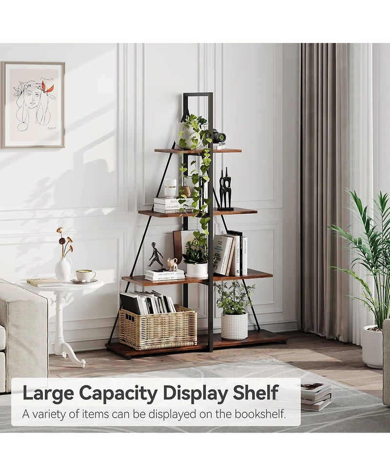 homfan 4-Tier A-Shaped Ladder Bookshelf, Triangular Structure Vertical Display Storage Shelf with Thickened Panel, Easy Assembly Home Organizer