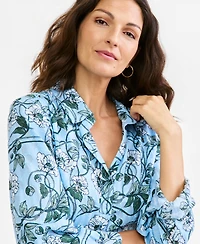 Style & Co Women's Jacquard Popover Floral V-Neck Long-Sleeve Blouse, Macy's Exclusive