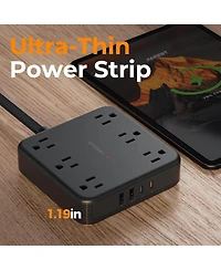 Tessan Extension Cord with Fast Charger, Surge Protector Power Strip with 6 Outlets and 4 Usb Ports (2 Usb C), 2100 Joules Protection, Flat Plug