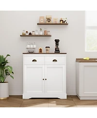 homfan Farmhouse Buffet Cabinet with Storage, Kitchen Sideboard with 2 Doors and 2 Drawers, Wooden Coffee Bar Cabinet with Shelves for Dining Room