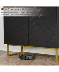 homfan Modern Sideboard Buffet Cabinet with Storage Set of 2, Wood Accent Storage Cabinet with Doors and Adjustable Shelf