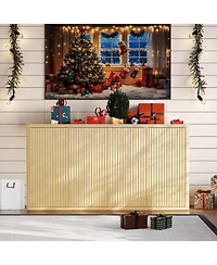 homfan Fluted Sideboard Buffet Cabinet with Adjustable Shelves and 3 Doors, Credenza Coffee Bar Table for Kitchen, Living Room, Dining Room