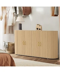 homfan Modern Large Storage Sideboard Buffet Cabinet, Curved Wooden Design, 4 Fold Doors, Console for Dining Room, Kitchen, Living Room