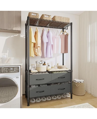 homfan 4 Tier Storage Shelf, Metal Shelving Unit with Drawers and Adjustable Shelves for Bedroom or Entryway