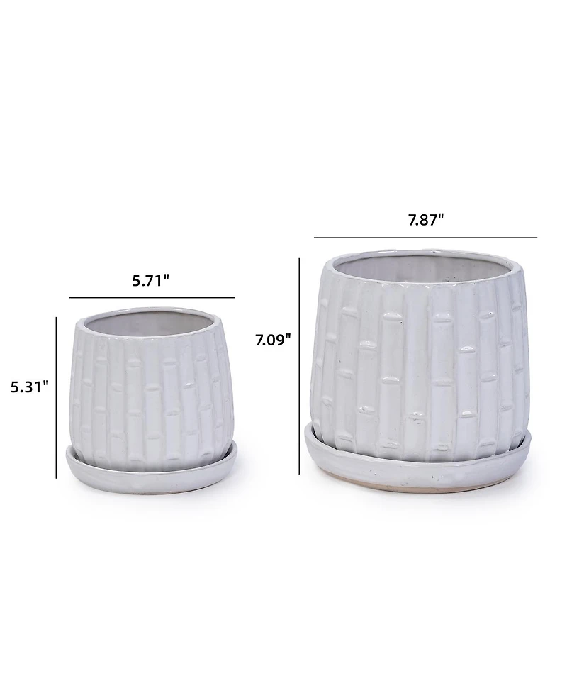 Yobtop Handmade White Glazed Ceramic Planter Set of 2