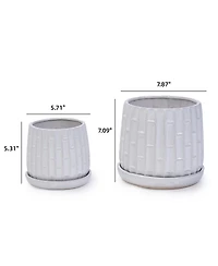 Yobtop Handmade White Glazed Ceramic Planter Set of 2