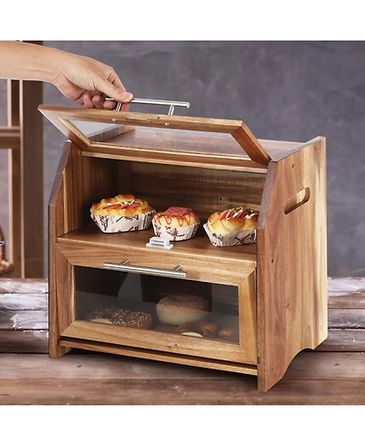 homfan Acacia Wood Bread Box with Sliding Lid, Kitchen Countertop Food Storage Container for Bread Pastry