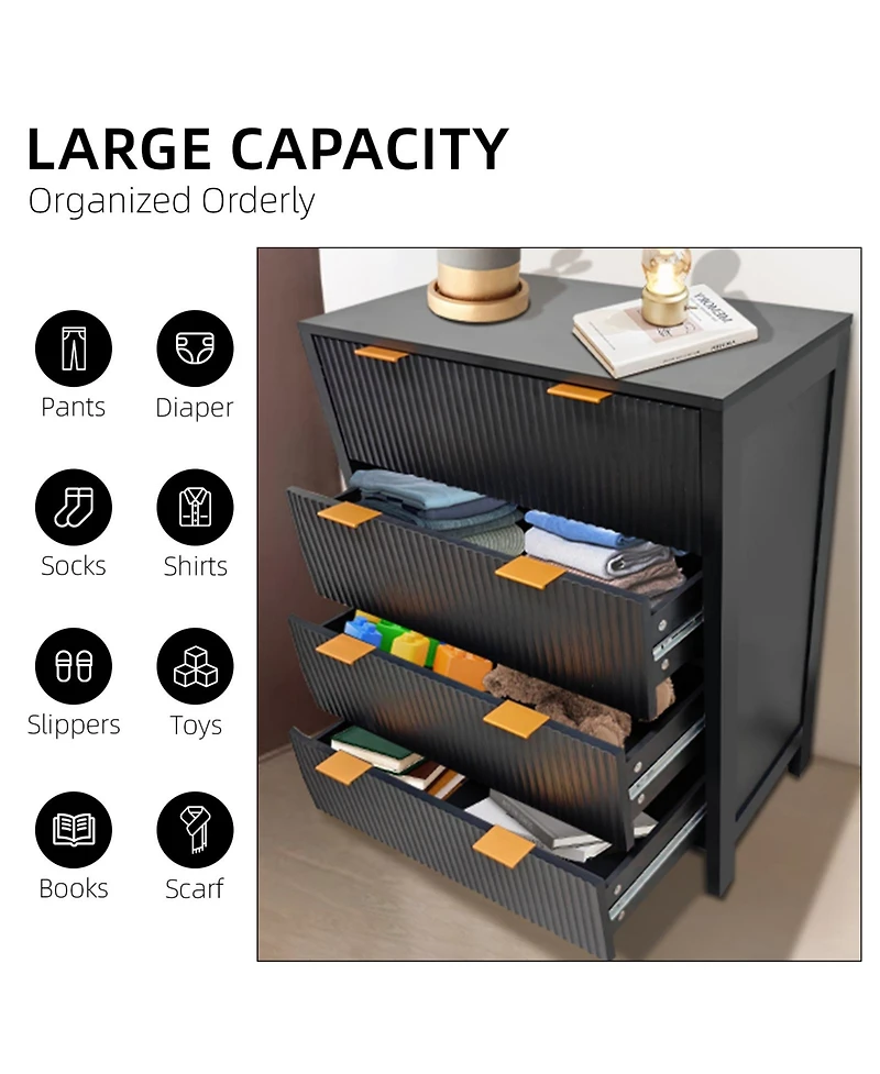 homfan 4-Drawer Chest Cabinet with Spacious Storage, Freestanding Dresser for Bedroom Living Room Entryway