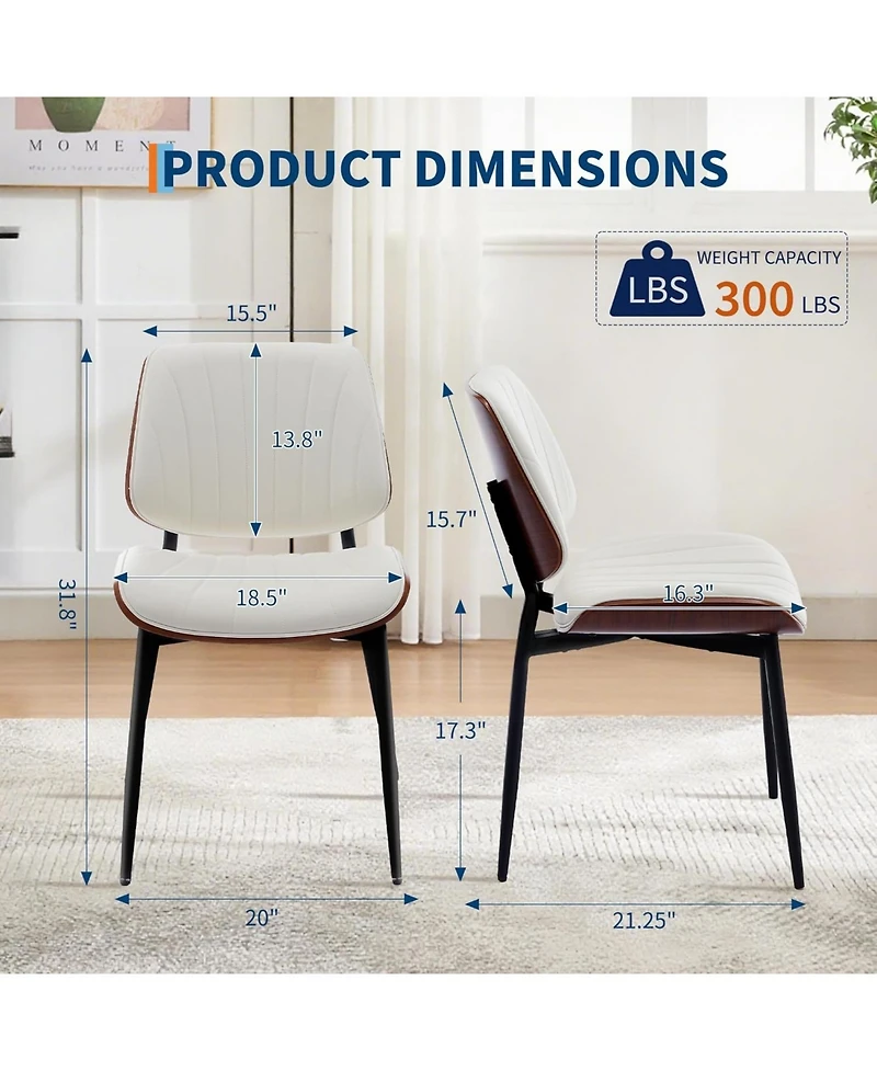 gaomon Dining Chairs Set of 2,Mid-Century Modern Upholstered Retro Pu Leather Kitchen Chairs with Walnut Bentwood Back and Metal Legs Adjustable