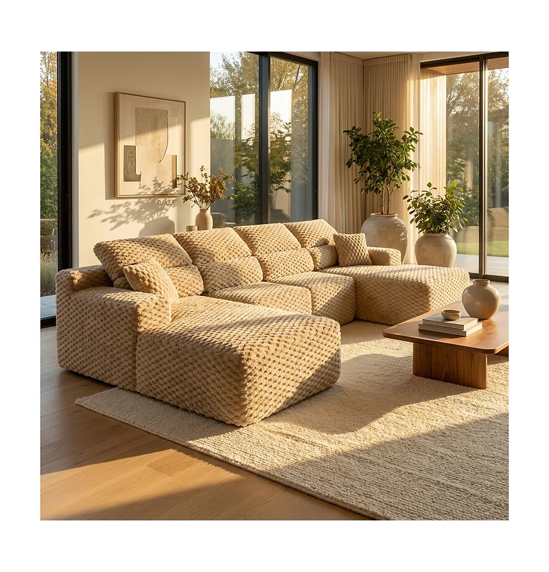 Homsee 135" 3-Piece U-Shaped Sectional Sofa Set With Pillows, Corduroy Convertible Couch