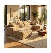 Homsee 135" 3-Piece U-Shaped Sectional Sofa Set With Pillows, Corduroy Convertible Couch