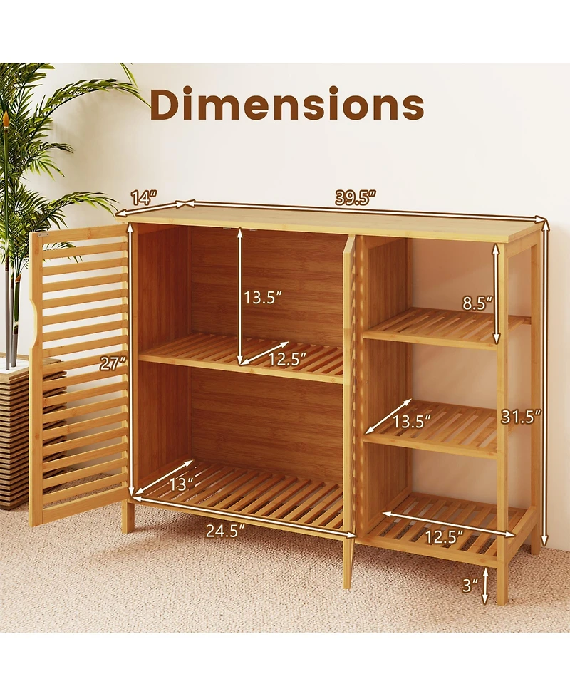 sumyeg Bamboo Bathroom Storage Cabinet with Double Doors and Shelves