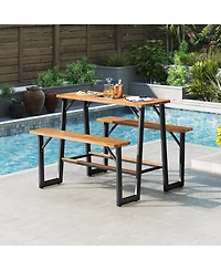 Sugift Patio Picnic Table Bench Set with Acacia Wood Tabletop and Benchtop