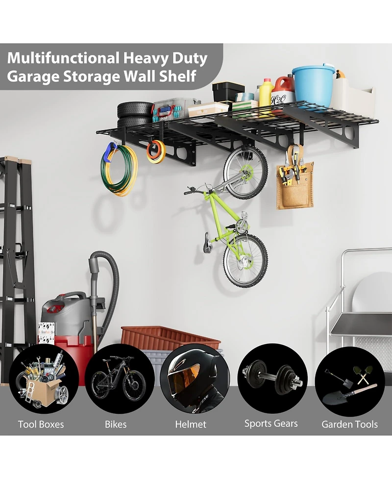 homfan Set of 2 Wall Mounted Shelf Set, 2x4 Foot Heavy Duty Metal Shelving Unit for Home Storage